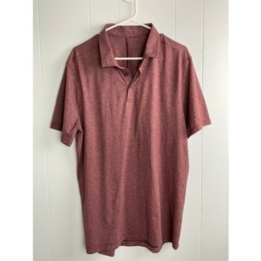 Lululemon Mens Short Sleeve Polo Shirt Heathered Maroon Red Size L